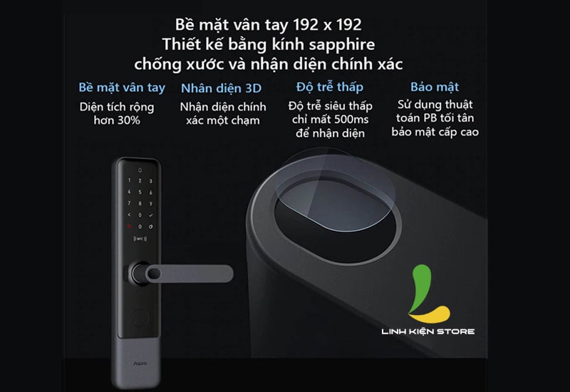 Khóa cửa thông minh Xiaomi Aqara N200 Smart Door Lock 6 Công nghệ nhận diện vân tay nhanh chóng, chính xác