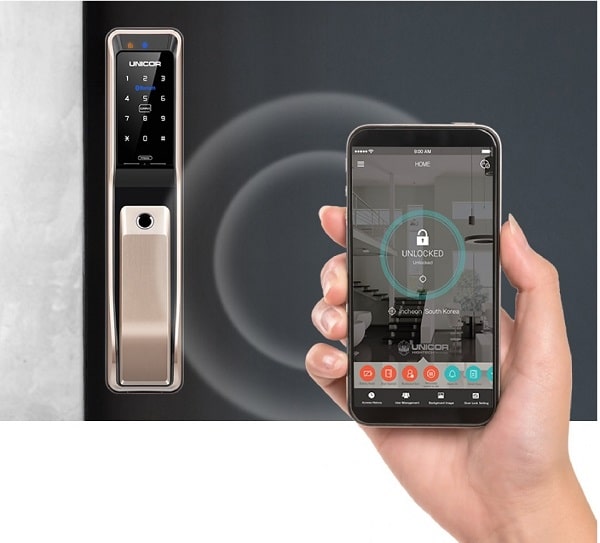 Khóa điện tử Unicor UN-PM8000WSK 3 3. Mở khóa bằng ứng dụng trên Smartphone qua cổng Bluetooth: