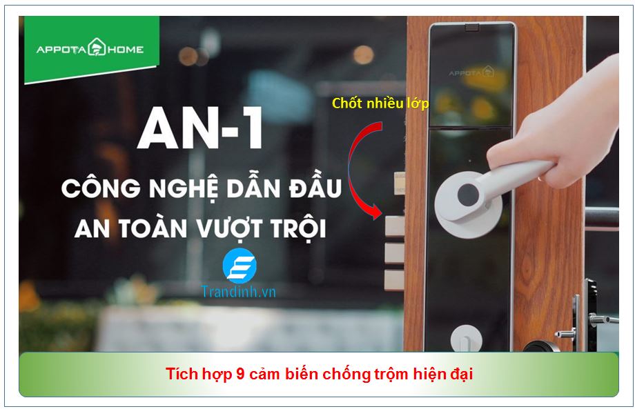 Khóa thông minh Appota AN1 giá rẻ | Thương hiệu Việt Nam 7  Khóa điện tử Appota AN1 tích hợp 9 cảm biến chống trộm hiện đại