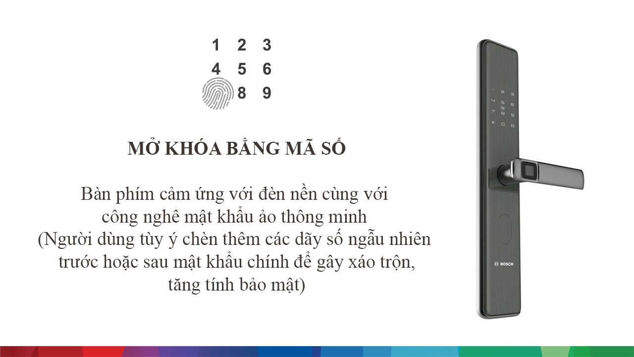 Khóa vân tay Bosch ID-30B (vàng đồng) 6 3. Khoá thông minh Bosch ID30 trang bị nhiều cách mở cửa khác nhau
