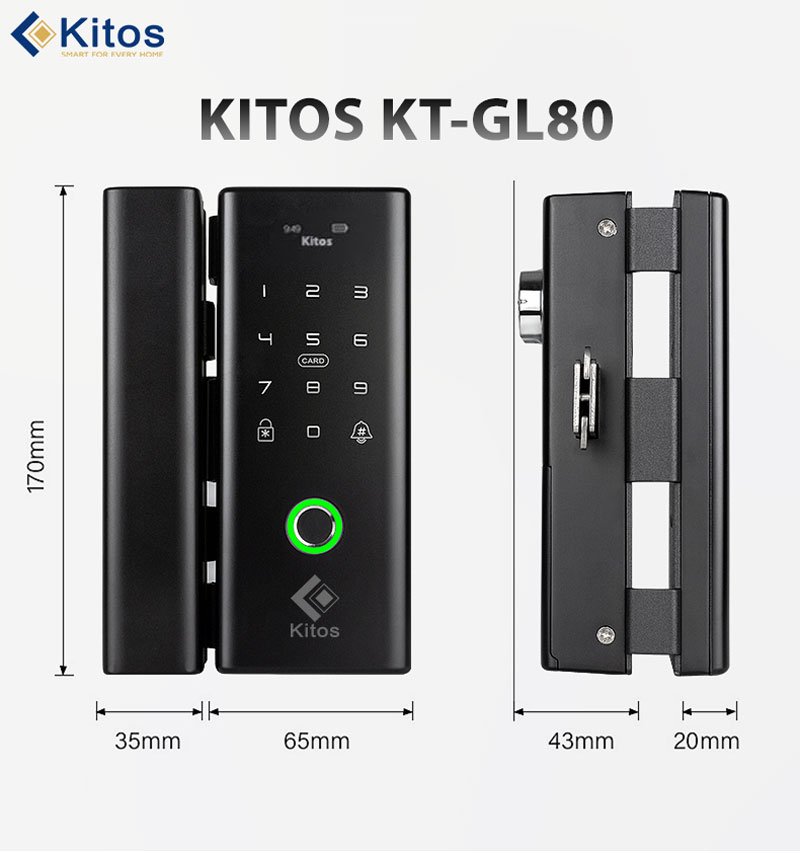 Khoá vân tay cửa kính Kitos KT-GL80 plus 3 Khoá vân tay cửa kính Kitos KT-GL80 plus với thiết kế sang trọng, thẩm mỹ