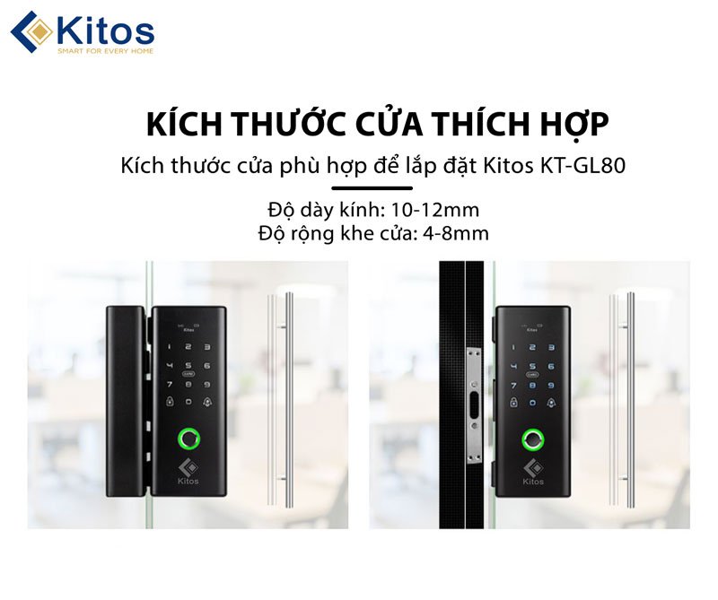 Khoá vân tay cửa kính Kitos KT-GL80 plus 4 Khoá vân tay cửa kính Kitos KT-GL80 plus với thiết kế sang trọng, thẩm mỹ