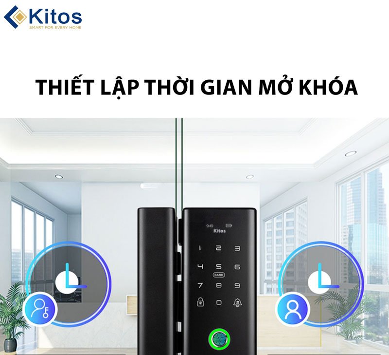 Khoá vân tay cửa kính Kitos KT-GL80 plus 9 Thiết lập thời gian mở khóa cửa trên Kitos GL80 Plus tiện ích