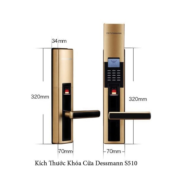 Khóa vân tay Dessmann S510 ( có 2 màu vàng - bạc ) 4 2. Thông số kỹ thuật Khóa thông minh Dessmann S510