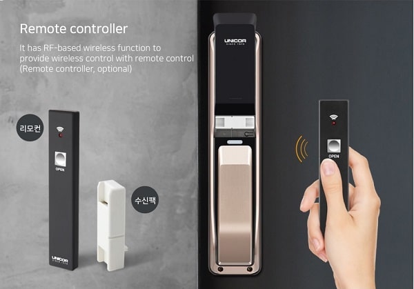 Khóa vân tay Unicor UN-PM8000BSK 5 4. Khóa cửa mã số Unicor UN-PM8000BSK kết nối chuông hình và điều khiển từ xa