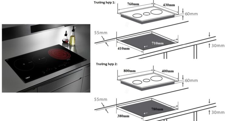 Kích thước bếp từ 3 vùng nấu