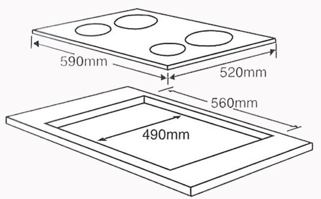 Kích thước bếp từ thiết kế 4 vùng nấu