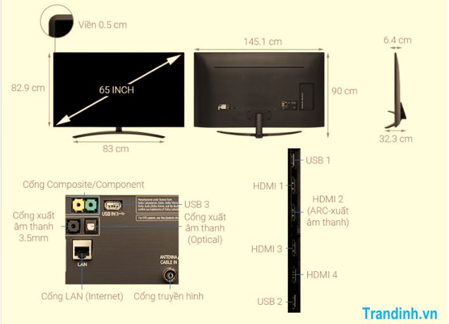 Thông số kích thước tivi 65 inch LG