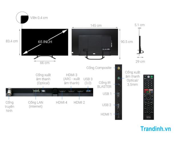 Kích thước của tivi 65 inch Sony dòng Tivi OLED