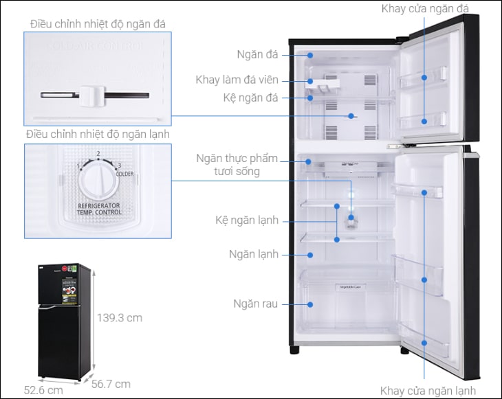 Kích thước tủ lạnh 2 cánh Panasonic