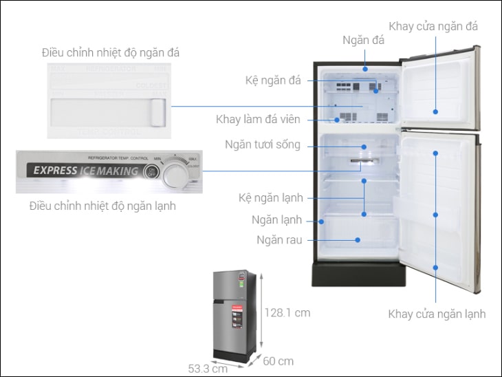 Kích thước tủ lạnh 2 cánh Sharp