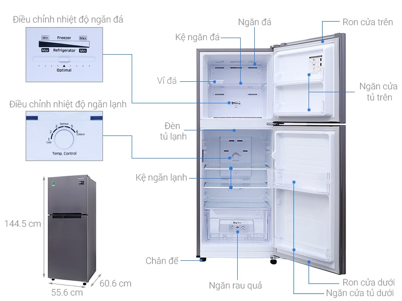 Kích thước tủ lạnh 2 cánh Samsung