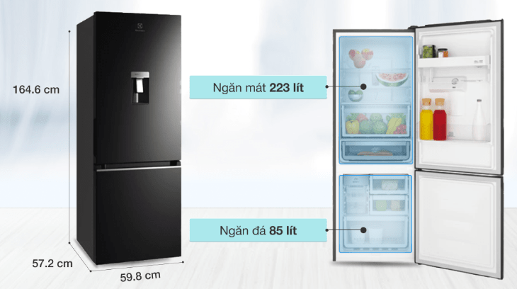 Kích thước tủ lạnh 2 cánh Electrolux