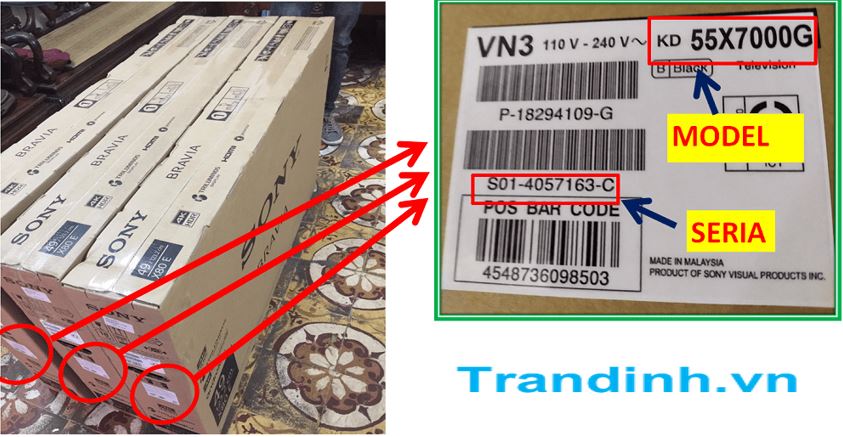 Hướng dẫn kiểm tra thông tin tivi sony chi tiết nhất 1 Cách kiểm tra Tivi Sony trên hộp carton sau khi mua hàng