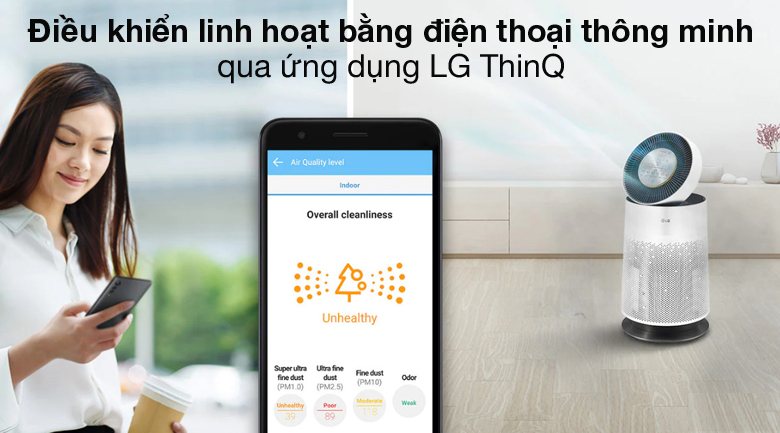 Có thể thông qua ứng dụng LG ThinQ trên điện thoại tiện lợi quan sát từ xa dễ dàng