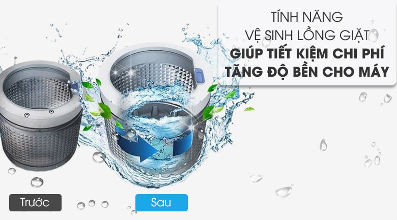 5. Máy giặt Aqua AQW-DK90CT/S tiêu diệt vi khuẩn và nấm mốc với chế độ vệ sinh lồng giặt