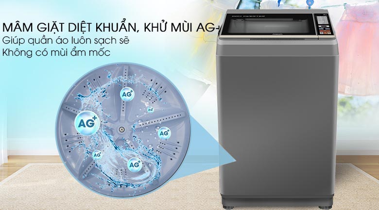 7. Loại bỏ vi khuẩn, khử mùi hiệu quả nhờ mâm giặt Nano Ag+ trên máy giặt AQW-DK90CT S 