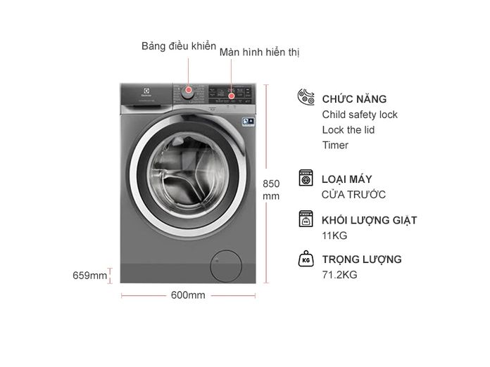 Hình ảnh tổng quát máy giặt Electrolux inverter 11kg EWF1142BESA