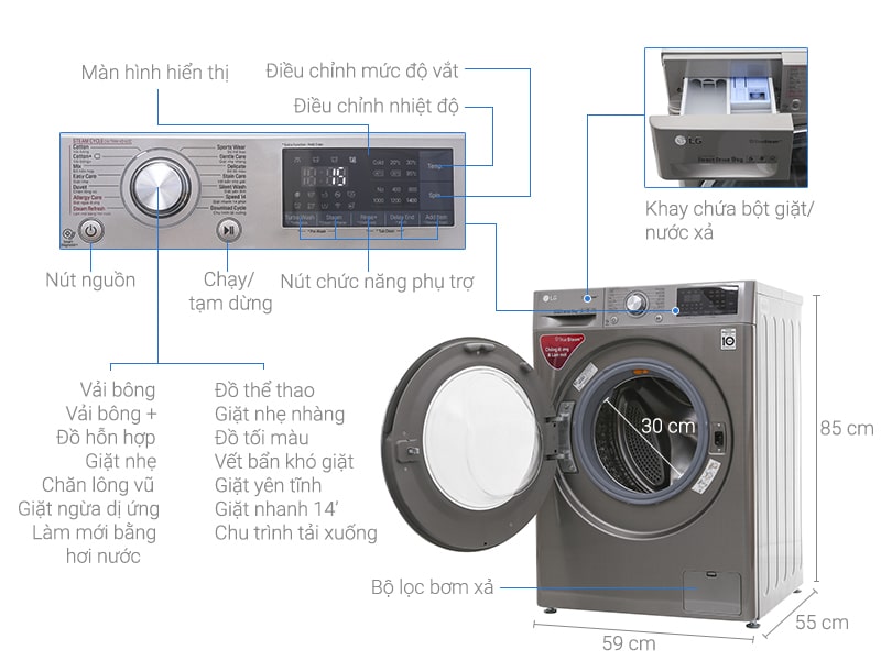 1. Hình ảnh tổng quát máy giặt LG inverter 9kg FC1409S2E