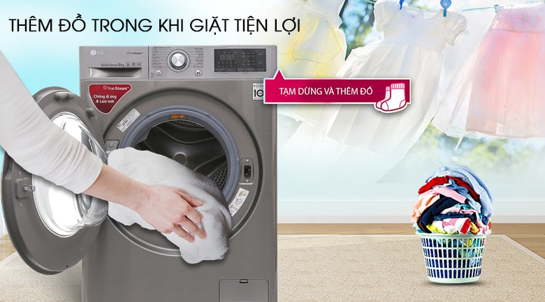 9. Tính năng thêm đồ trong khi giặt dễ dàng, tiện lợi trên máy giặt LG FC1409S2E