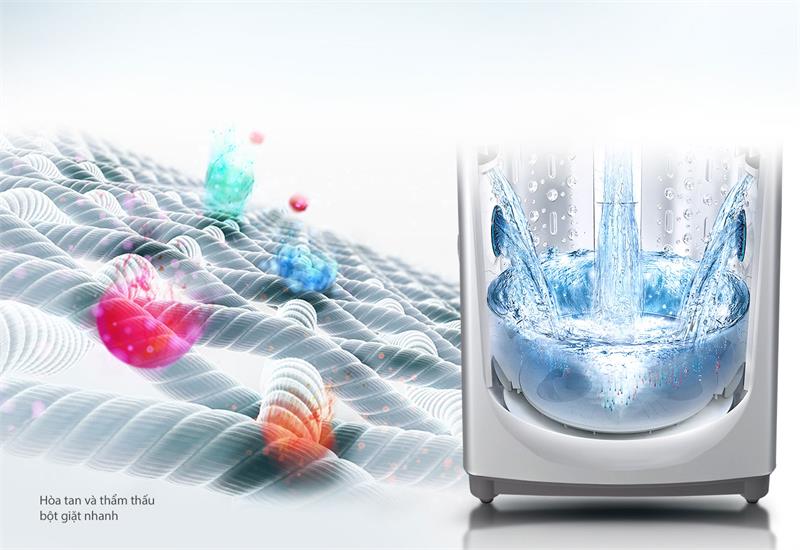 Thác nước vòng cung hạn chế cặn bột giặt trên máy giặt LG T2350VS2W