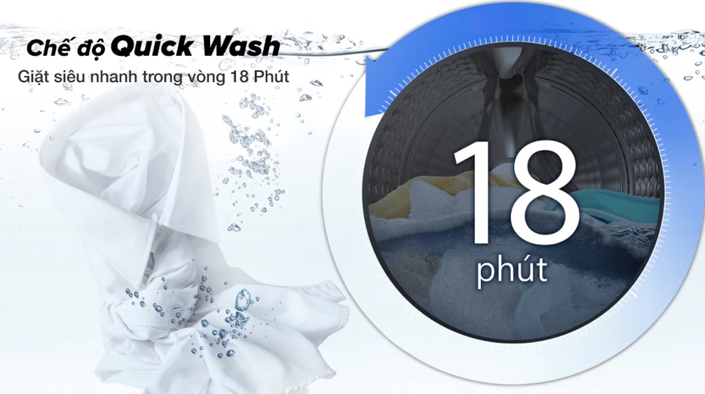 Máy giặt Samsung WW80T3020WW SV giặt cực nhanh trong 18 phút với chế độ Quick Wash