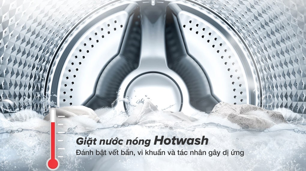Đánh bật vết bẩn và các tác nhân gây dị ứng nhờ chế độ giặt nước nóng Hotwash