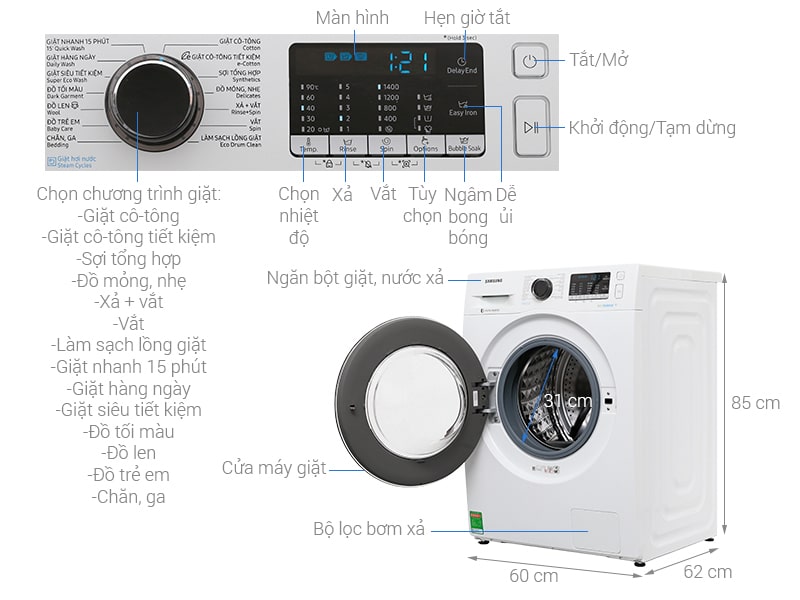 Phác hoạ tổng quát máy giặt Samsung WW90J54E0BW/SV