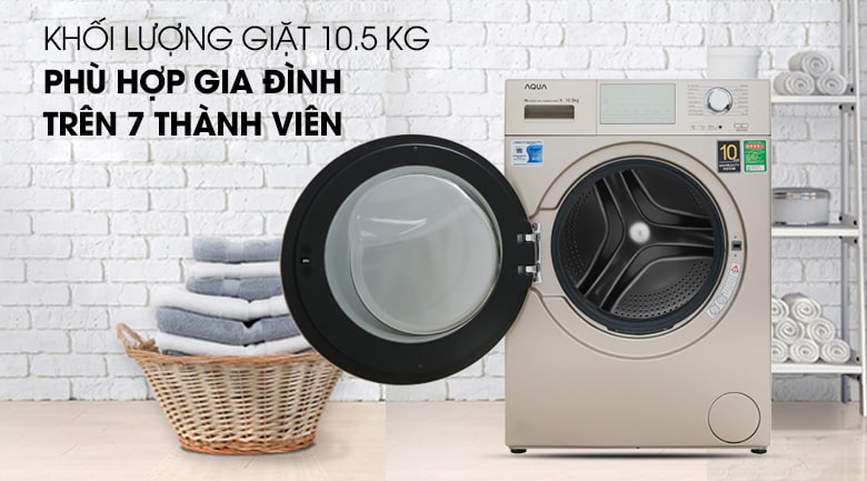 Máy giặt Aqua inverter AQD-D1050E-N phù hợp cho gia đình có trên 7 thành viên