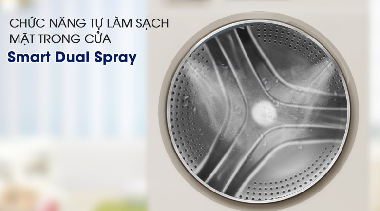 8. Công nghệ Smart Dual Spray làm sạch mặt trong cửa máy giặt hiệu quả