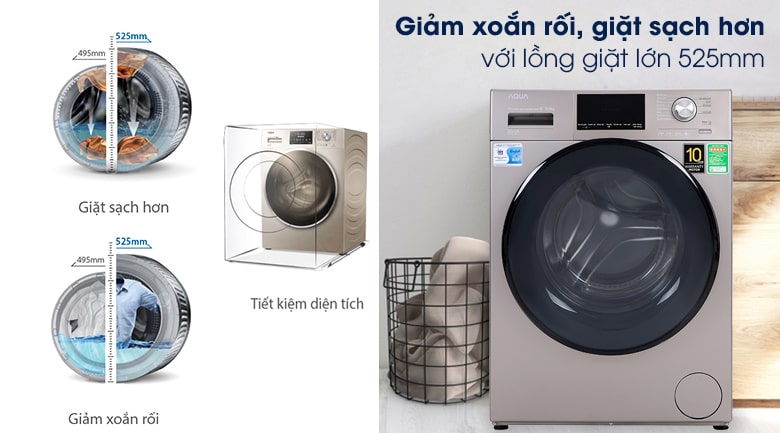 Nâng cao hiệu quả giặt sạch và tiết kiệm không gian nhờ lồng giặt 525mm