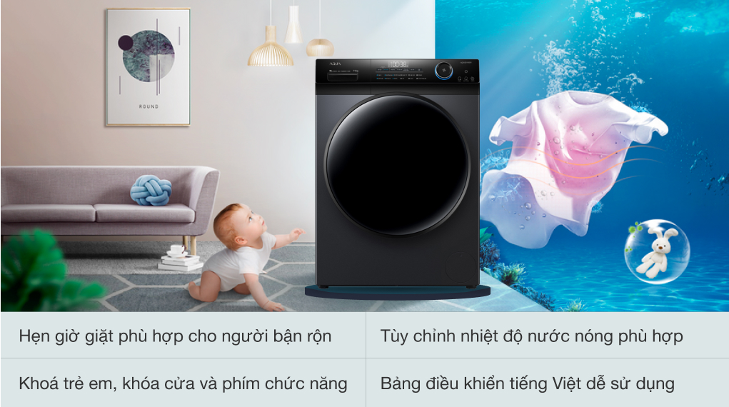 Tiện ích máy giặt Aqua AQD- DD1002G.BK