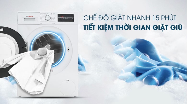 3. Chế độ giặt nhanh 15 phút tiện lợi trên máy giặt Bosch 10kg WAU28440SG