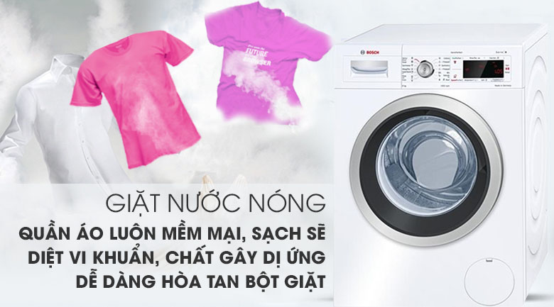 Công nghệ giặt nước nóng tiện ích trên máy giặt Bosch lồng ngang WAW28480SG 9Kg 