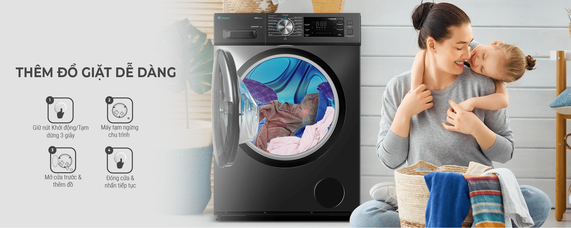 8. Tính năng thêm đồ giặt trong khi đang giặt tiện ích