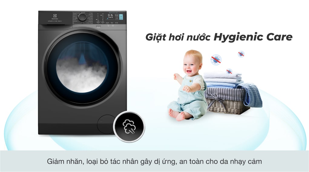 8. Máy giặt Electrolux trang bị công nghệ giặt hơi nước Hygienic Care an toàn cho da nhạy cảm