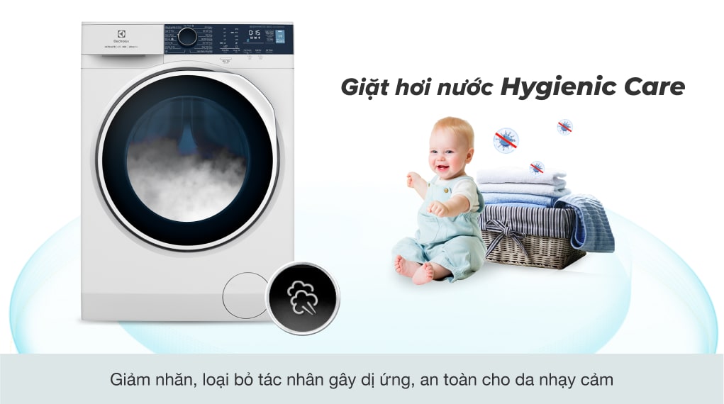 Máy giặt Electrolux bảo vệ an toàn làn da nhạy cảm nhờ công nghệ giặt hơi nước Hygienic Care