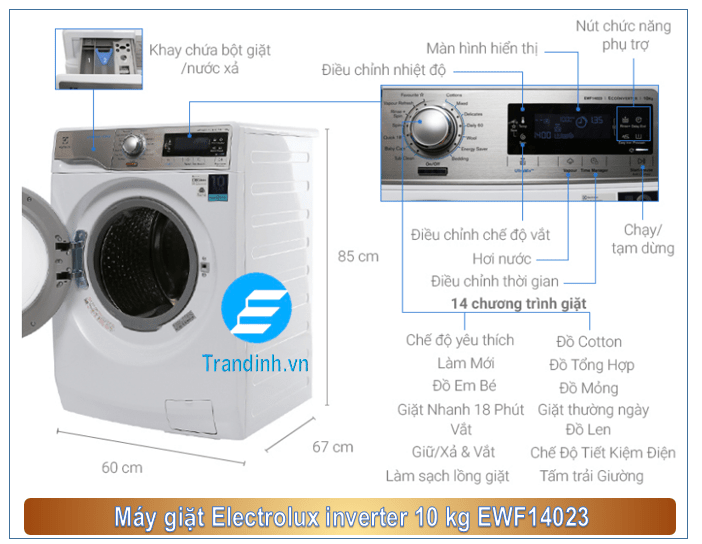  Hình ảnh tổng quát máy giặt Electrolux inverter 10 kg EWF14023