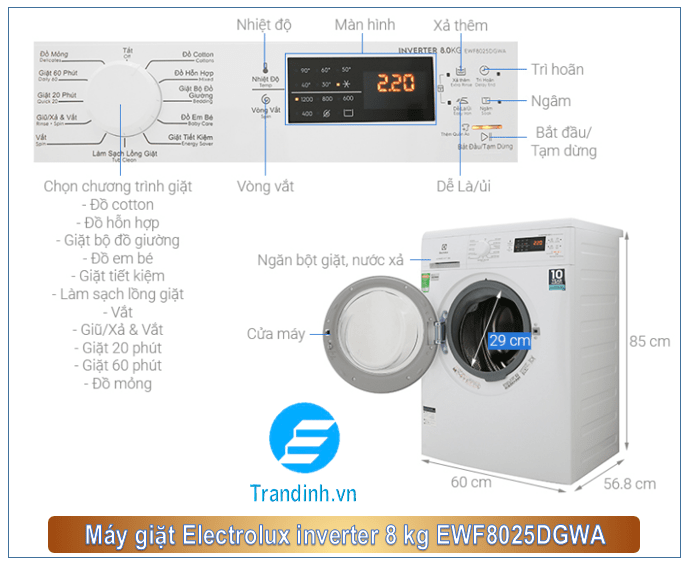 Hình ảnh tổng quát máy giặt Electrolux inverter 8 kg EWF8025DGWA 