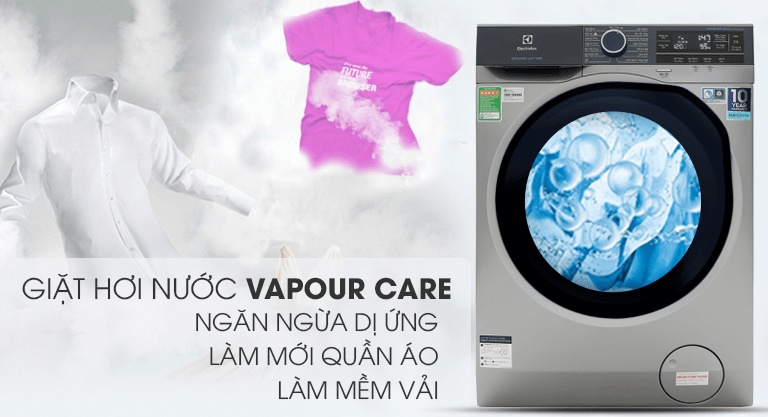 Công nghệ giặt hơi nước Vapour Care diệt khuẩn hiệu quả 99,99%