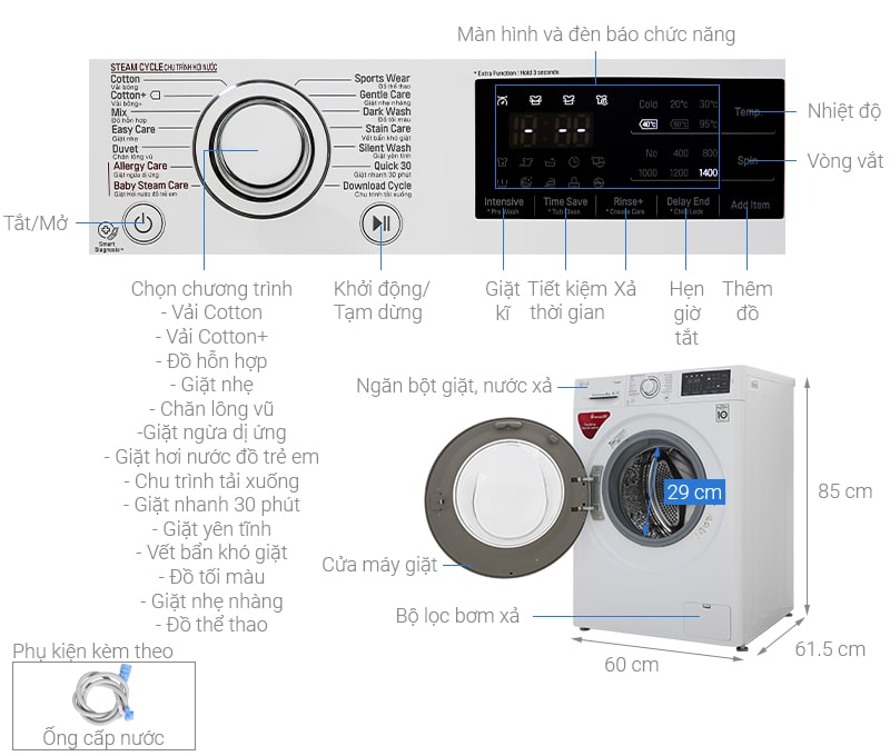 Hình ảnh tổng quát máy giặt LG inverter 8kg FC1408S5W
