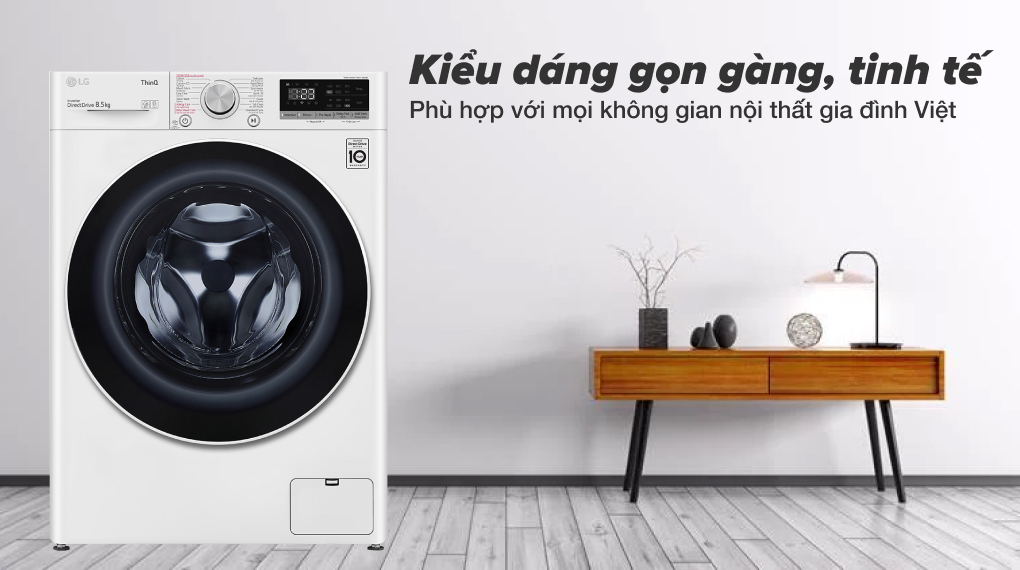 1. Máy giặt LG FV1208S4W kiểu dáng gọn gàng tinh tế, màu trắng thanh nhã