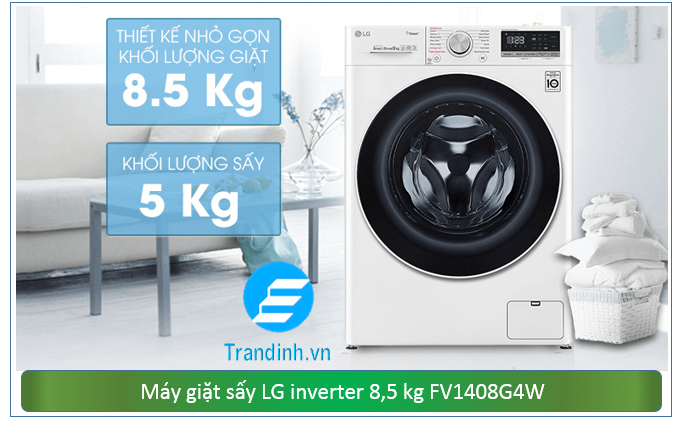 Máy giặt sấy LG inverter FV1408G4W phù hợp gia đình khoảng 5 thành viên