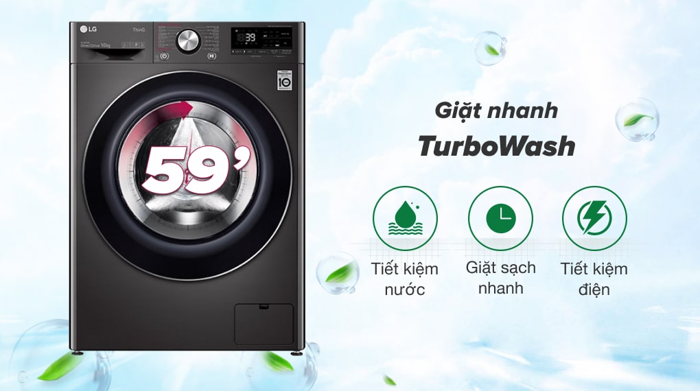 Máy giặt Inverter LG FV1410S3B giặt nhanh và sạch toàn diện cùng công nghệ TurboWash