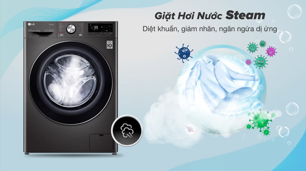 Máy giặt LG Inverter FV1410S3B  Ngăn dị ứng da, tiêu diệt vi khuẩn nhờ công nghệ giặt hơi nước Steam