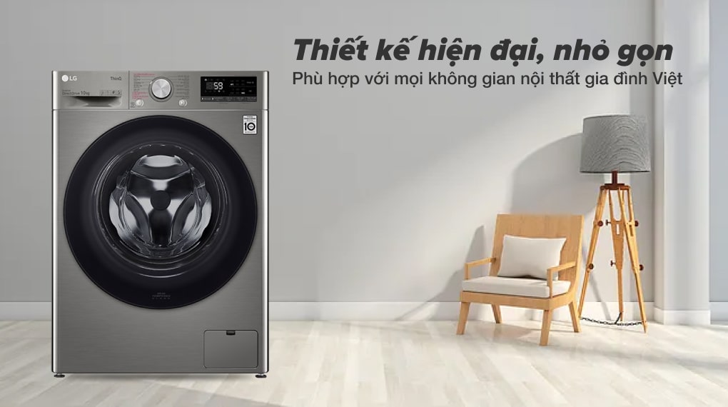 Máy giặt LG Inverter 10 kg FV1410S4P thiết kế hiện đại, nhỏ gọn với gam màu tinh tế
