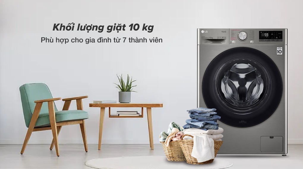 Khối lượng giặt 10 kg phù hợp cho gia đình từ 7 thành viên