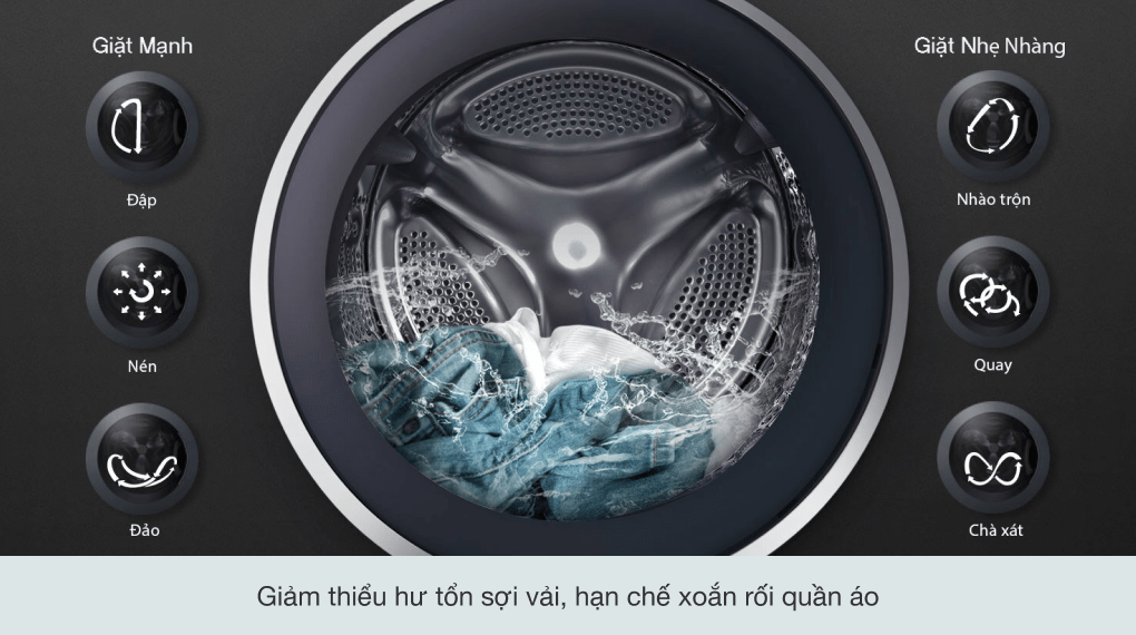 8. Máy giặt LG FV1411S3B giá rẻ giảm thiểu hư tổn sợi vải với công nghệ 6 Motion DD