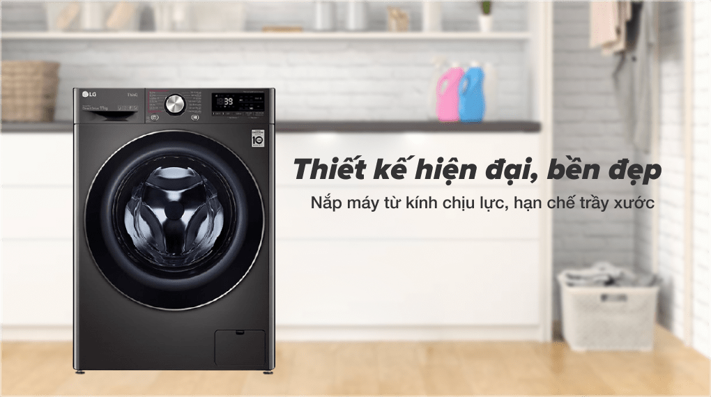 3. Máy giặt quần áo LG FV1411S3B nắp kính chịu lực hạn chế xước, bền đẹp