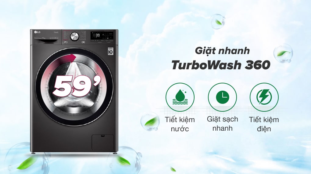 9. Máy giặt LG giặt sạch nhanh chóng trong thời gian ngắn với công nghệ TurboWash 360